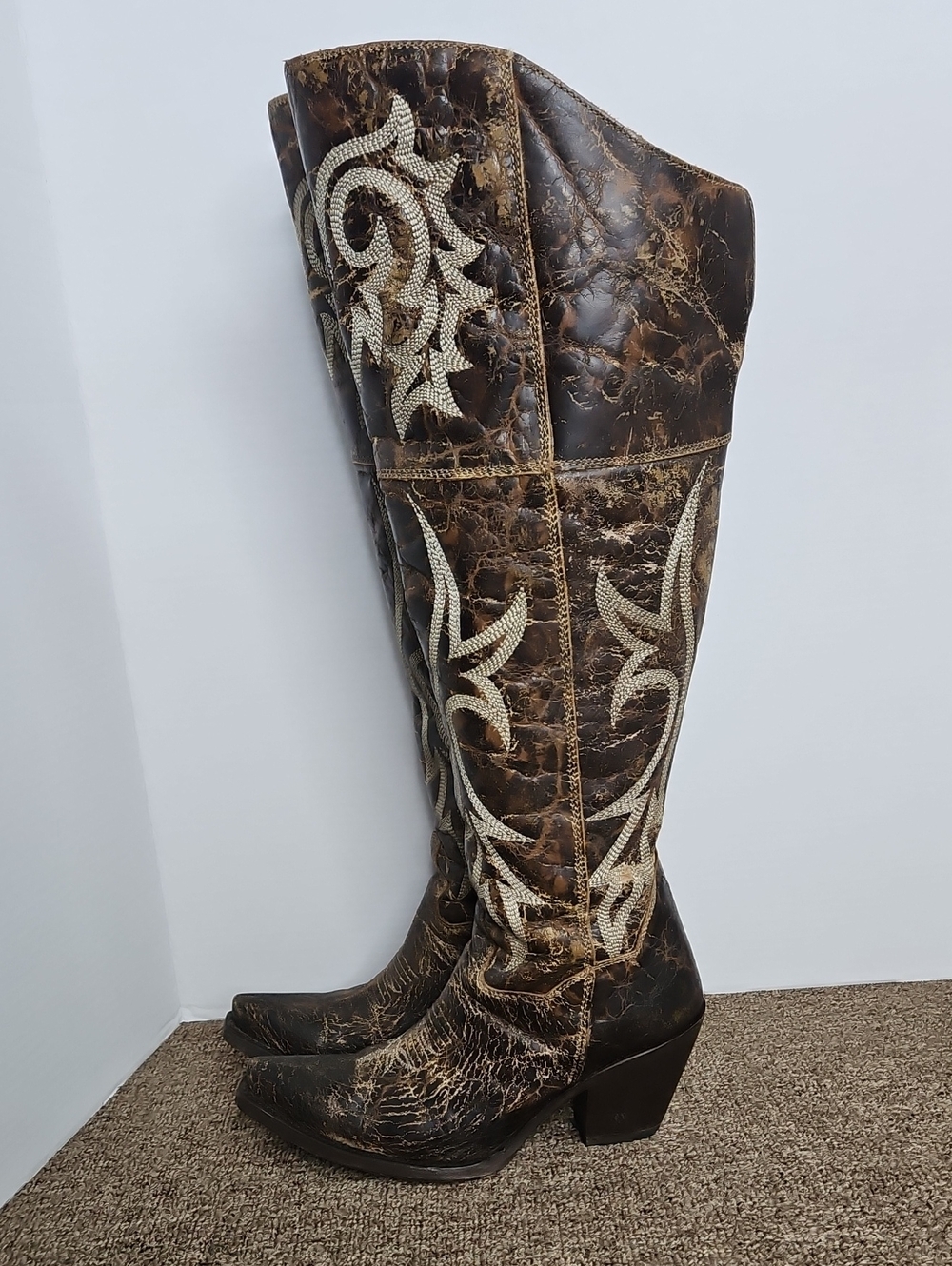 Dan Post Jilted Over The Knee Tall Distressed Leather Boots Sz 7.5 Womens - Picture 3 of 7